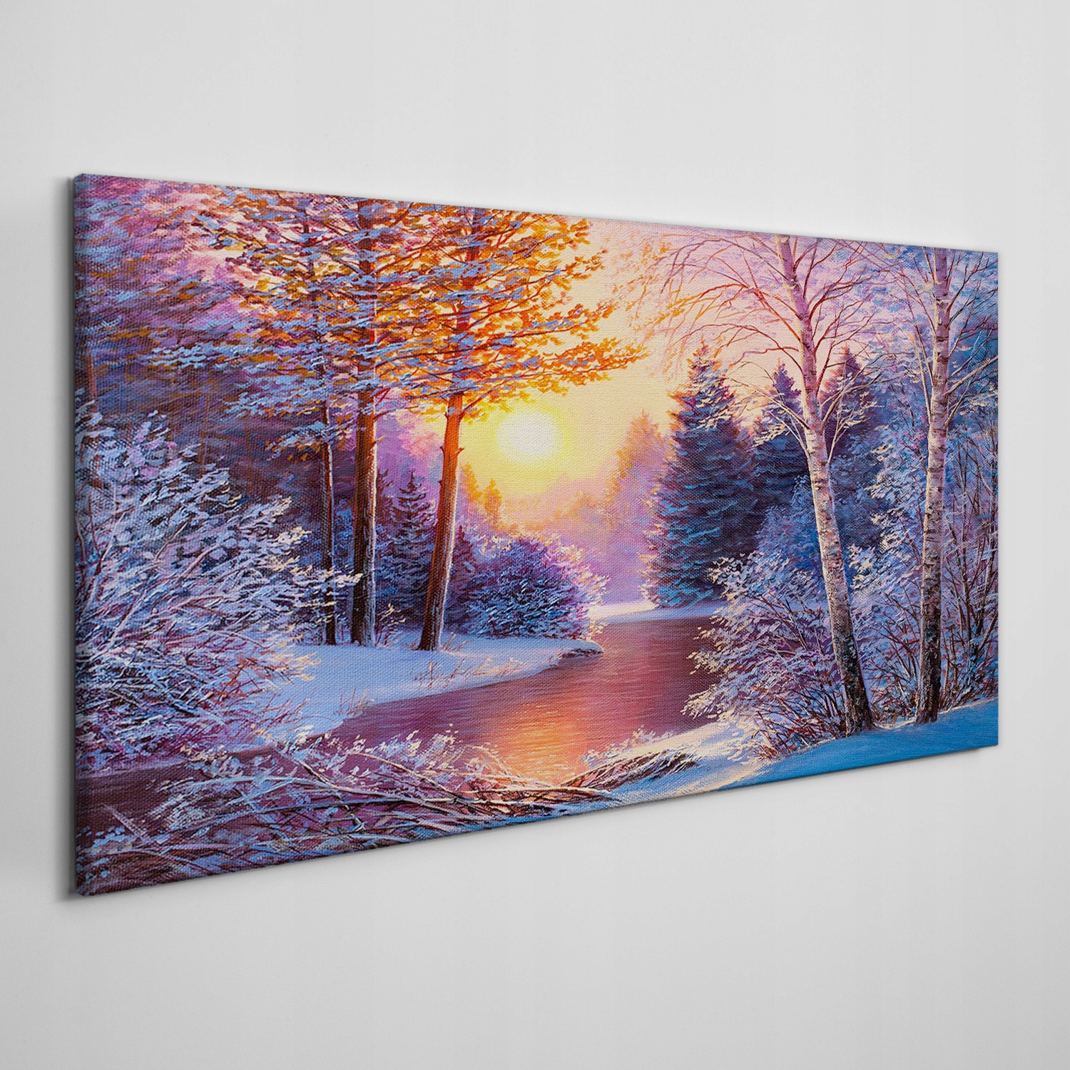 

Obraz płótno Las śnieg rzeka zachód słońca 120x60