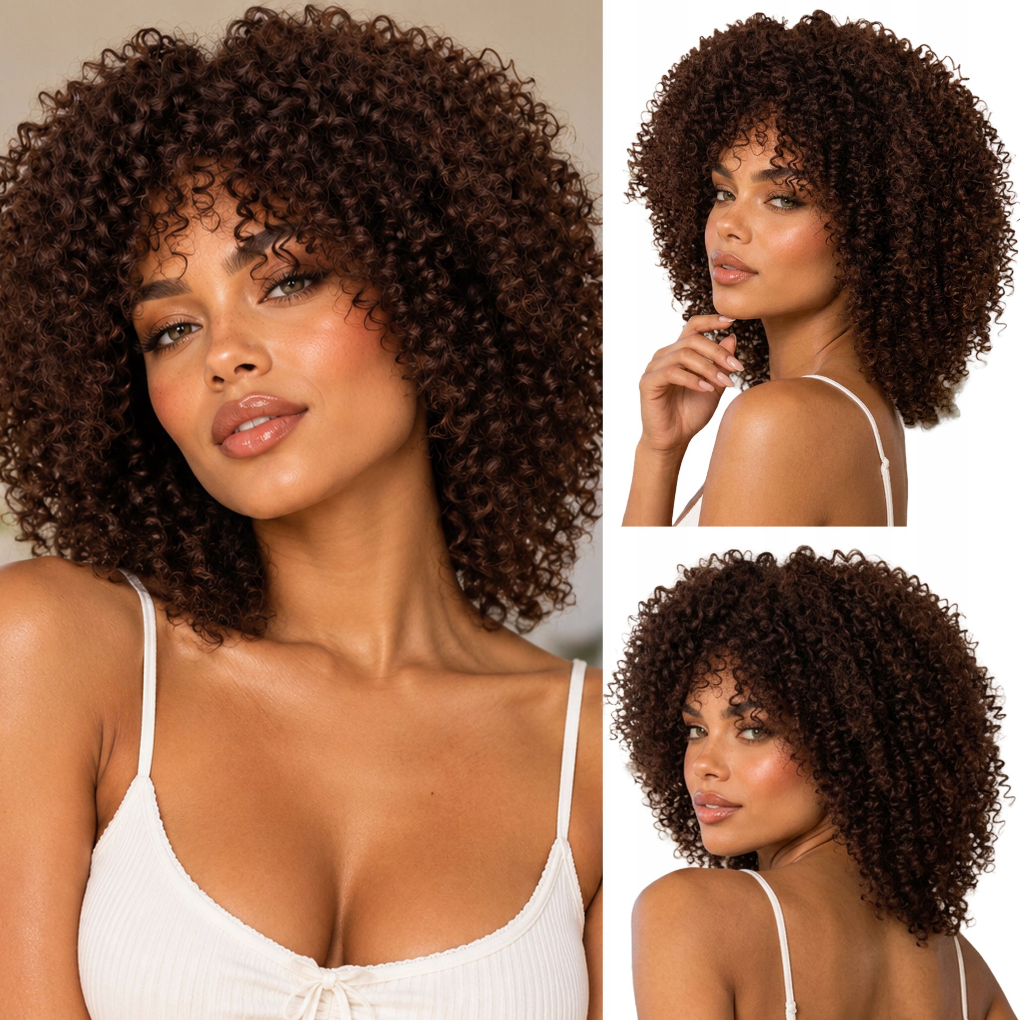 Peruka syntetyczna sztuczna Afro Afroloki Brązowa Sprężynki spiralki 260g