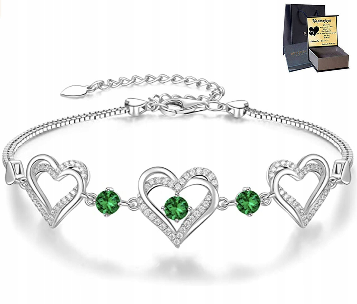 Stříbrný náramek srdce s dámskými zirkony Dárek k narozeninám Gravírování