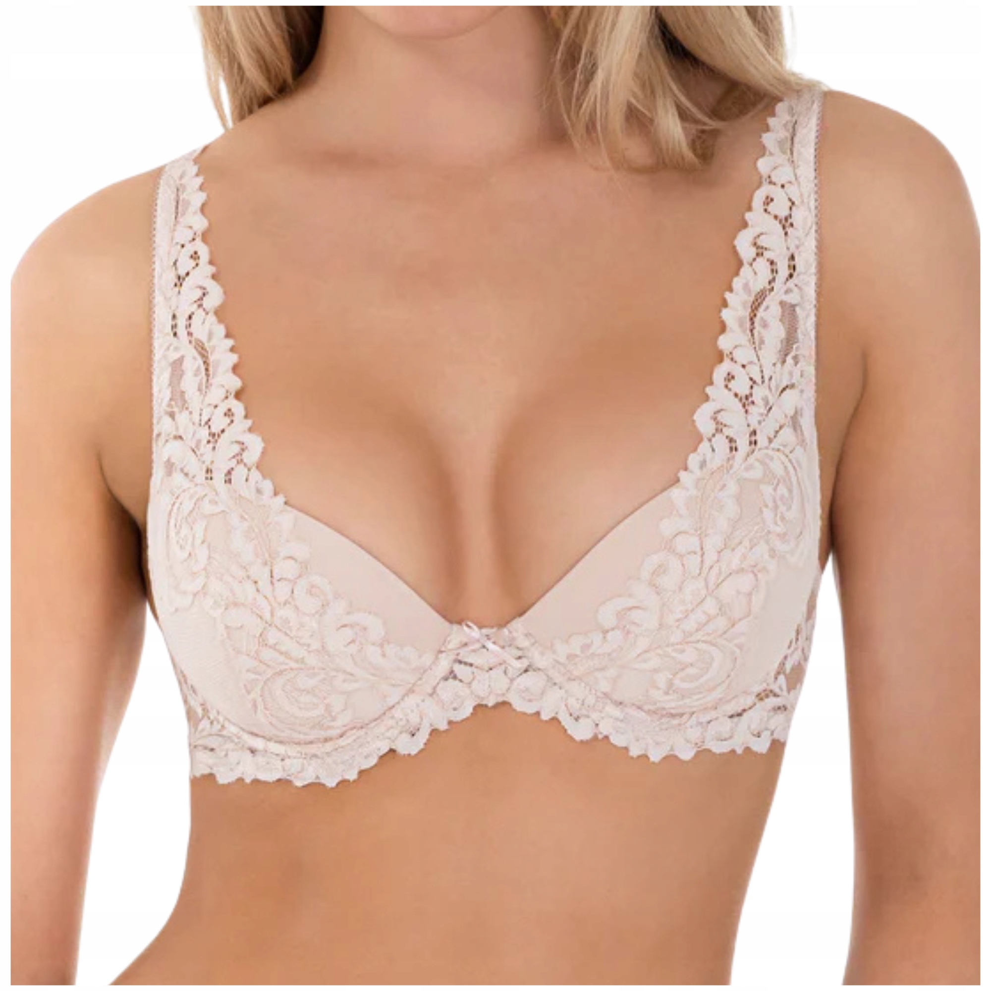 Push-up podprsenka bralette krajková plunge Lauma Lace Love béžová 75B