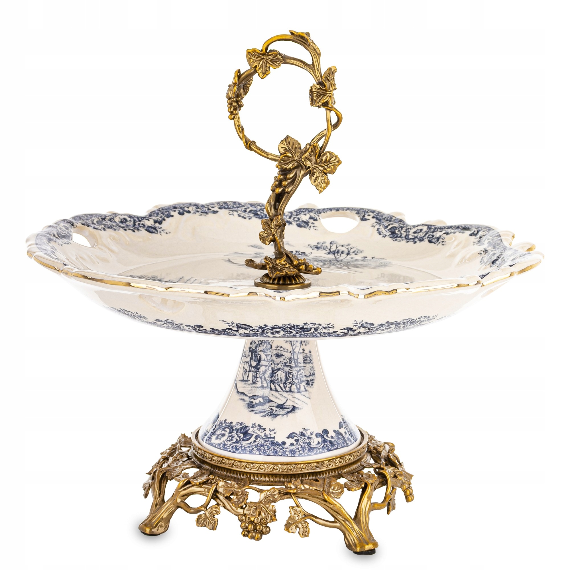 Keramická okrúhla miska Podnos Dekoratívna Empire Antik na zlatej nožičke