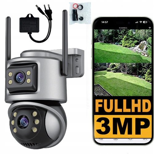 Kamera Ip zewnętrzna obrotowa z dwoma obiektywami WiFi Icsee Smart detekcja