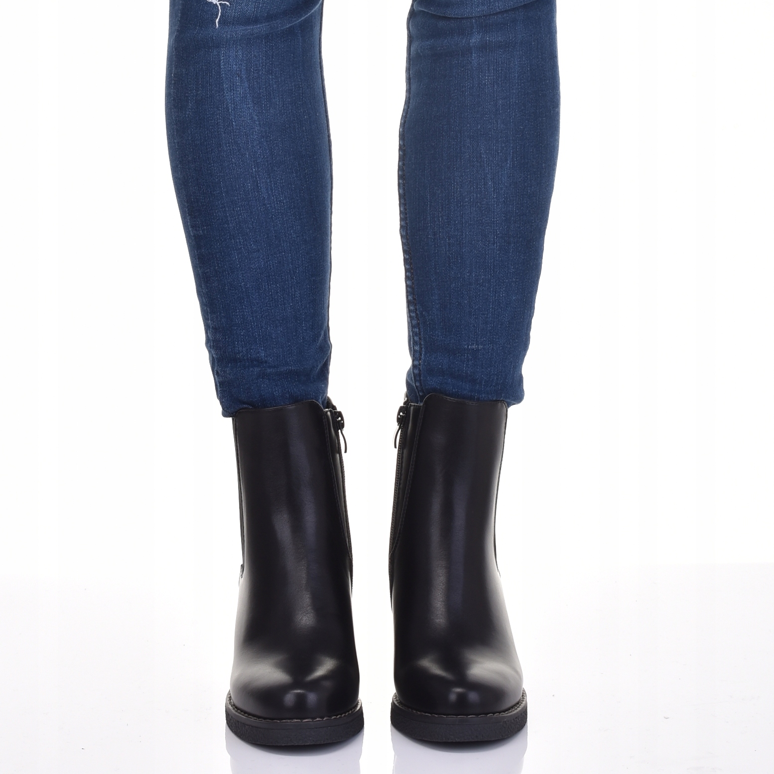 MODNE DAMSKIE BOTKI NA SŁUPKU OBCASIE WSUWANE CZARNE SKÓRZANE Rozmiar 38