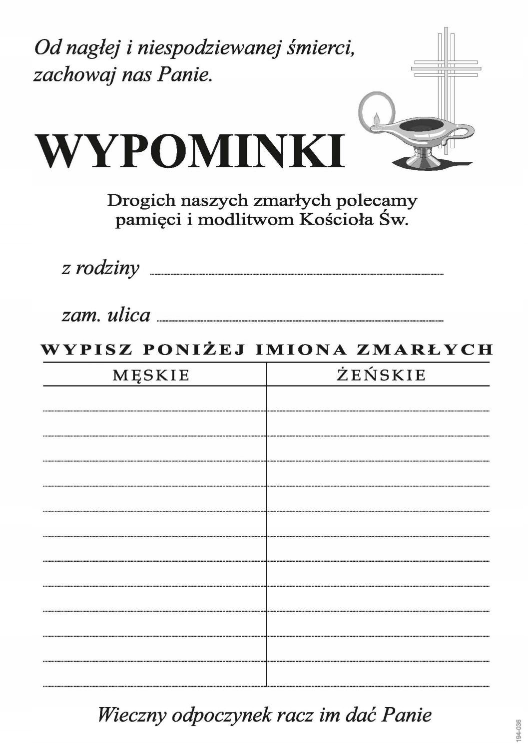 Wypominki całoroczne - podzielone (format A6) - 500 szt.