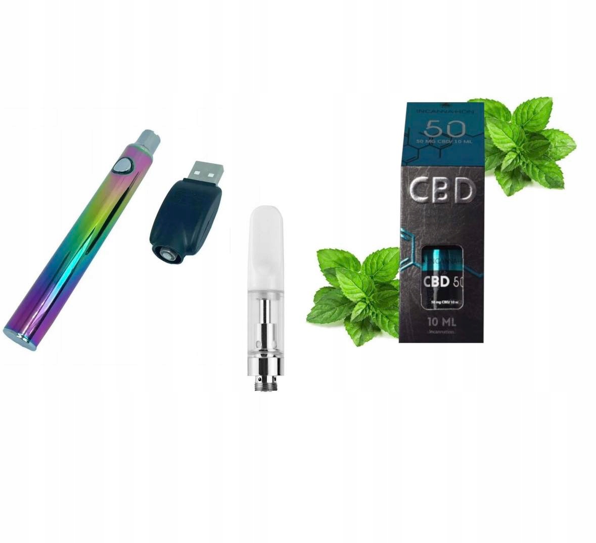 Zestaw Liquid Cbd 50 Mg Menthol Pen Rainbow Waporyzator Bateria 900 Mah