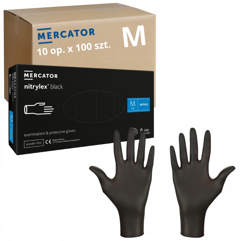 Levně Nitrilové rukavice černé Mercator Nitrylex Black vel. M 1000 ks