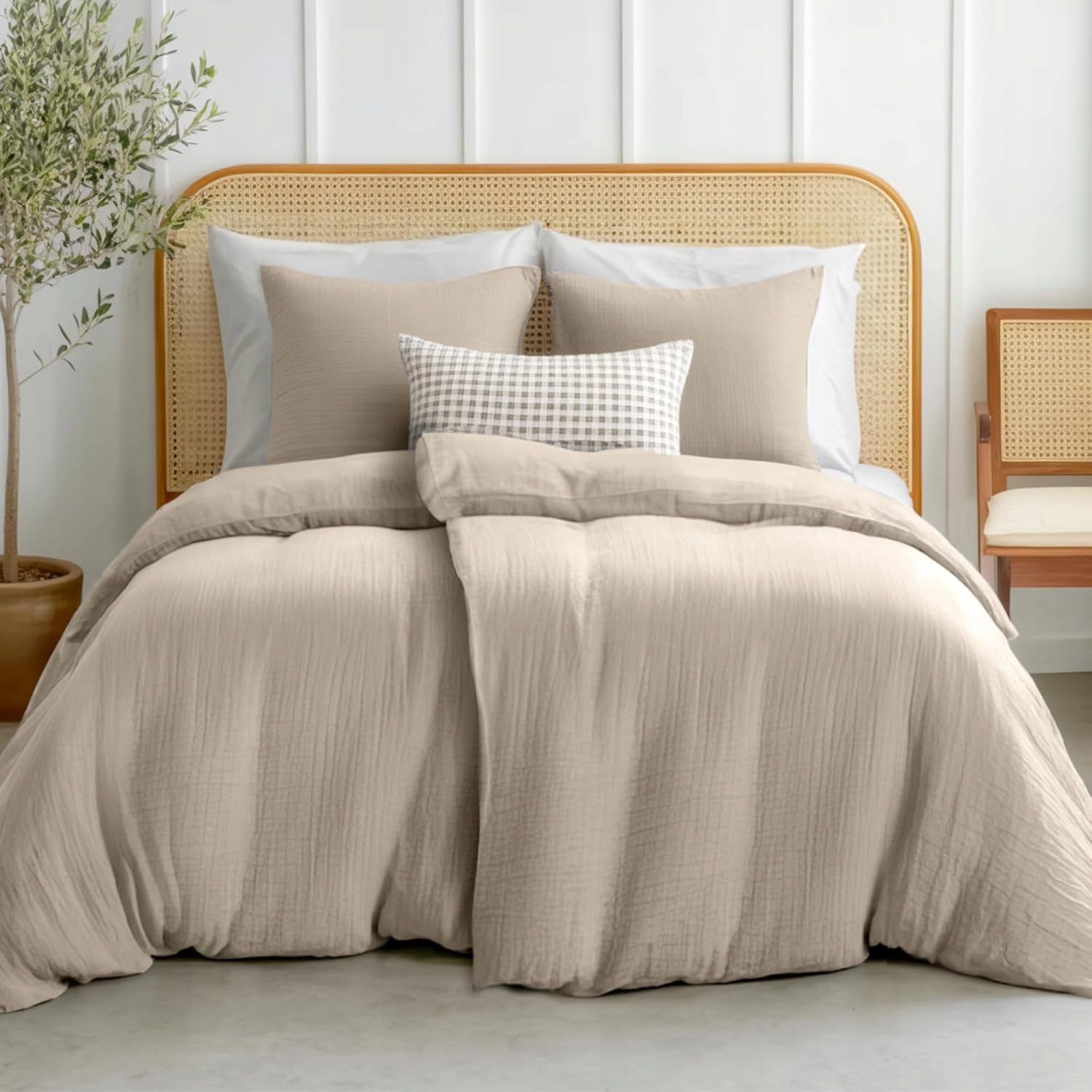 Posteľná Bielizeň bavlna 135 x 200 cm 4-dielna sada Dreamzie Musselin Taupe