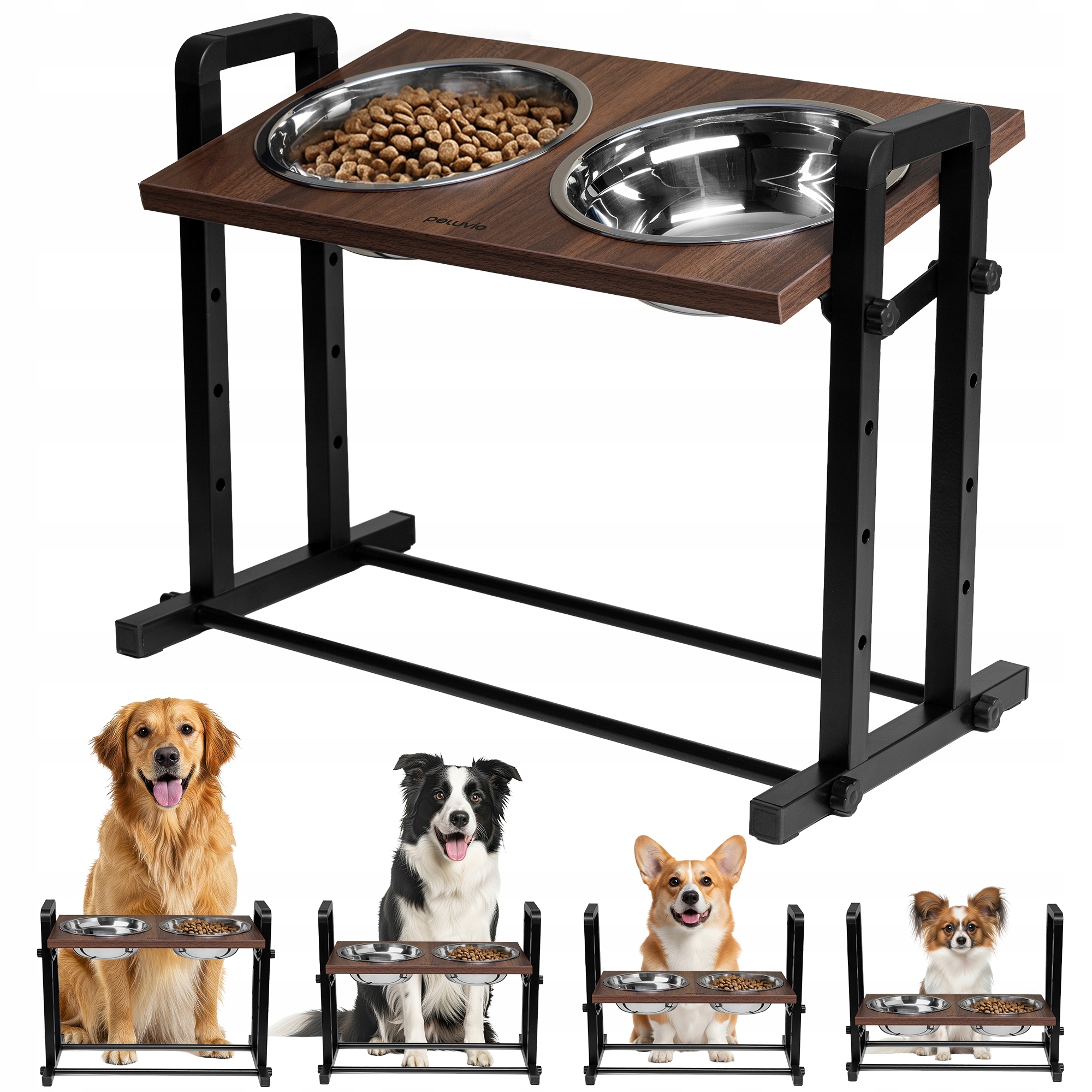 Levně Set 2 misek na stojanu Regulovatelný Stojan Na misky Pro Psa Peluvio Misty