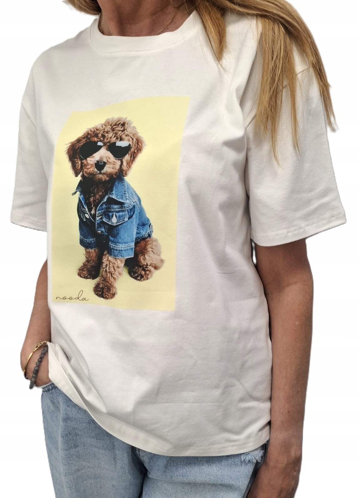 Nooda Tričko s potiskem Pudl s brýlemi Bílá Žlutá 36/S