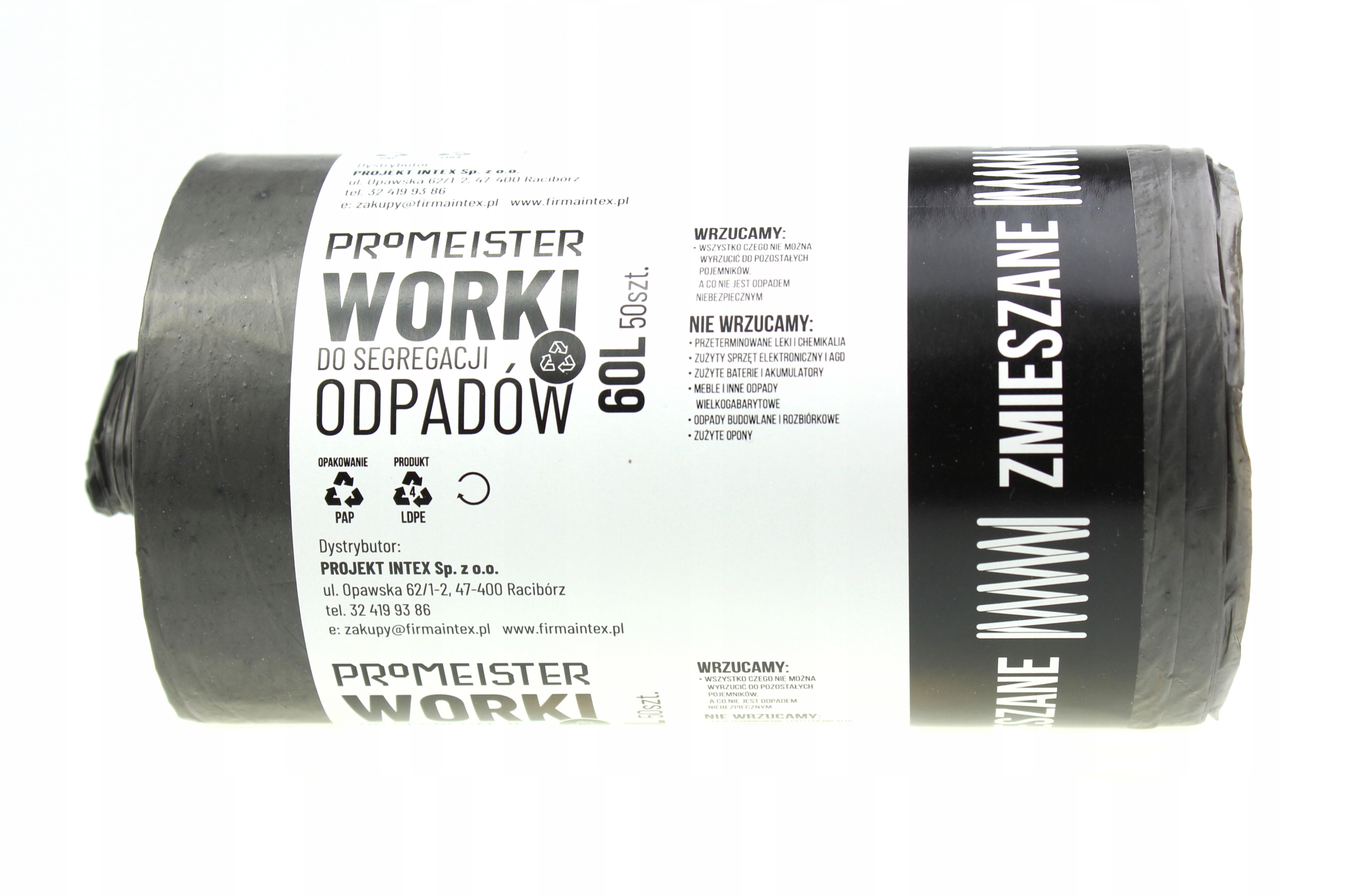

Mocne worki śmieci odpady Zmieszane czarne 60L x50