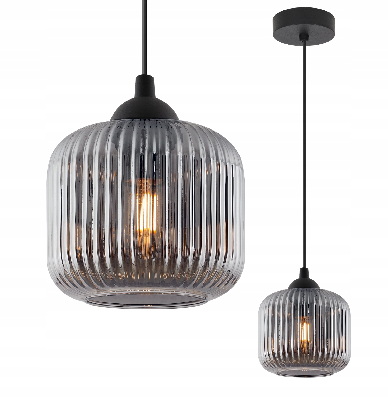 Lampa Wisząca Sufitowa Żyrandol Grafitowy Ryflowany Klosz Do Kuchni Salonu