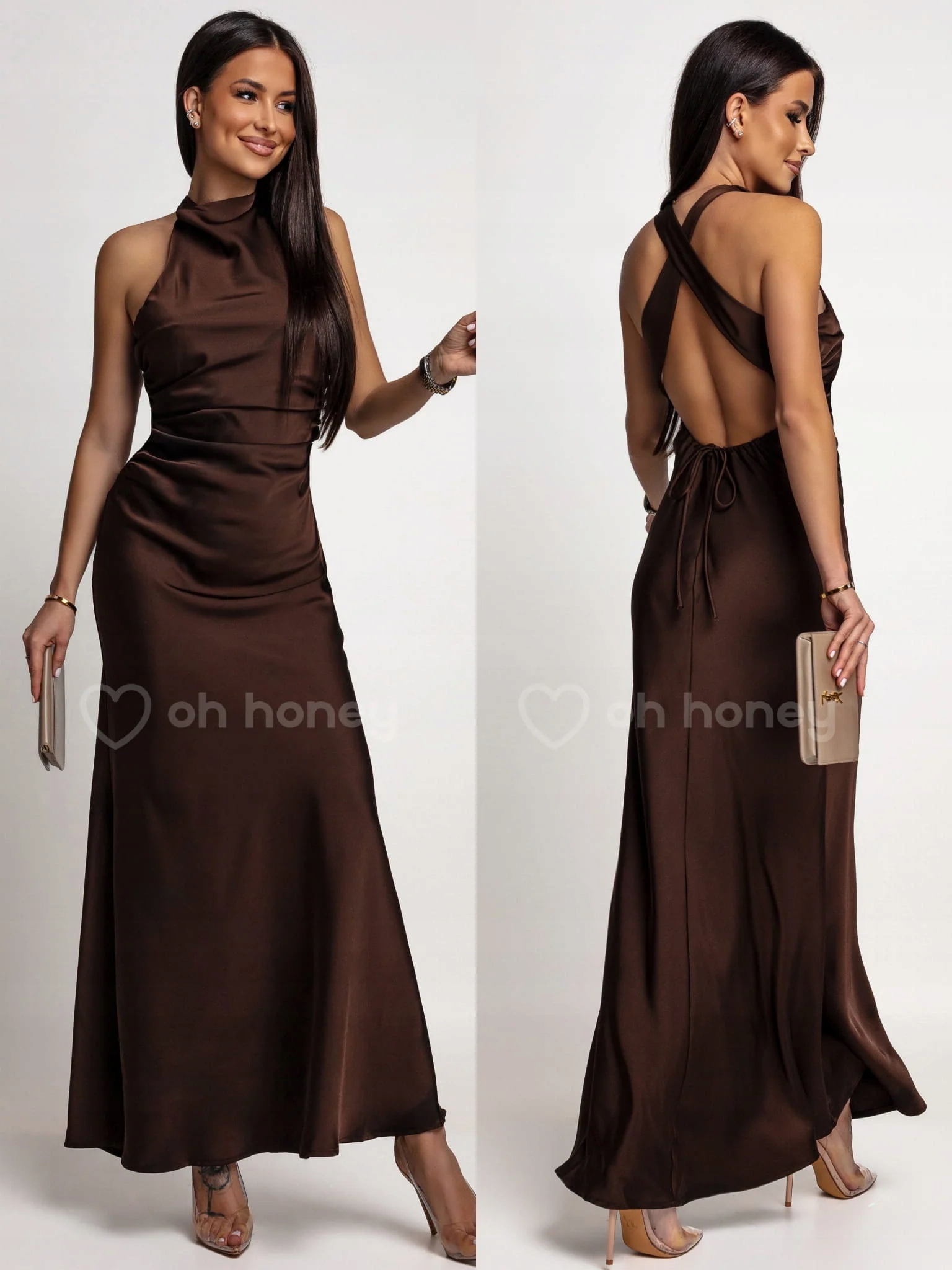 Saténová Šaty Maxi Čokoládová Zarine L