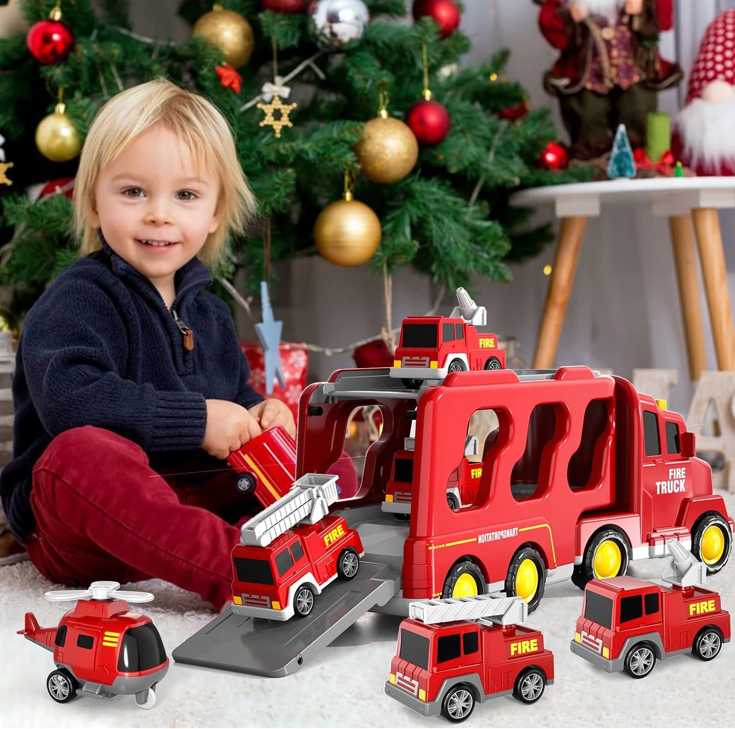 ZABAWKOWY WÓZ STRAŻACKI 7 W 1 EFEKTAMI DŹWIĘKOWYMI I ŚWIETLNYMI DLA DZIECI Materiał plastik