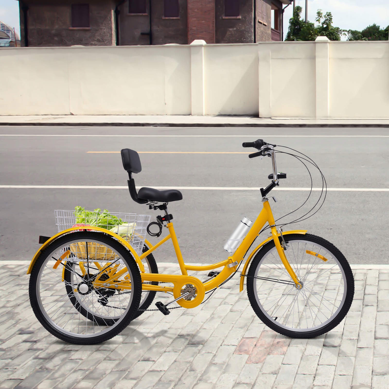 24-Calowy 7-Biegów Składane Rower Trójkołowy Dla Dorosłych z Reflektory Marka bez marki