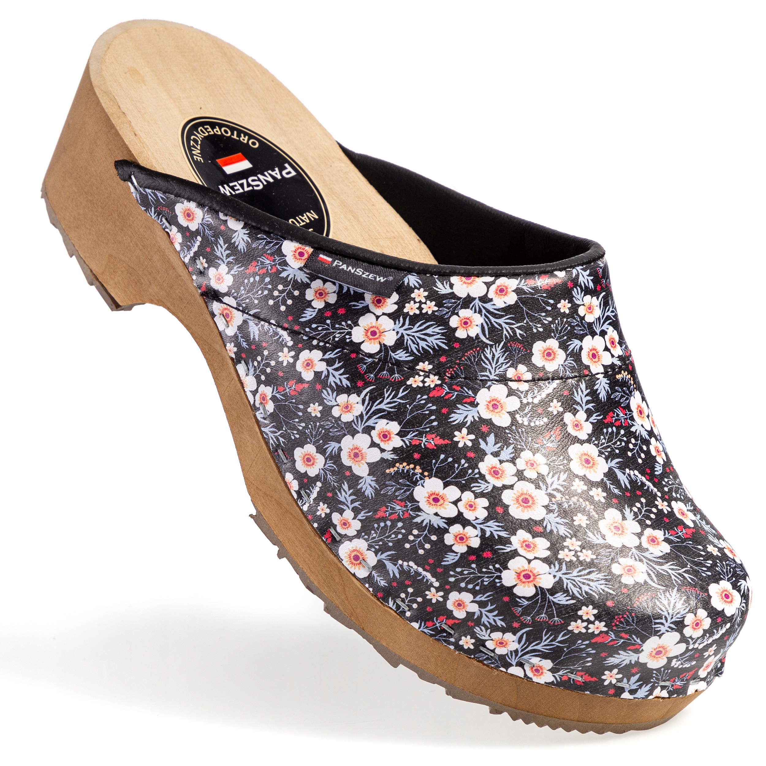 Dámské kožené dřeváky Polské Chodítka zakryté květinami 35-41 PanSzew