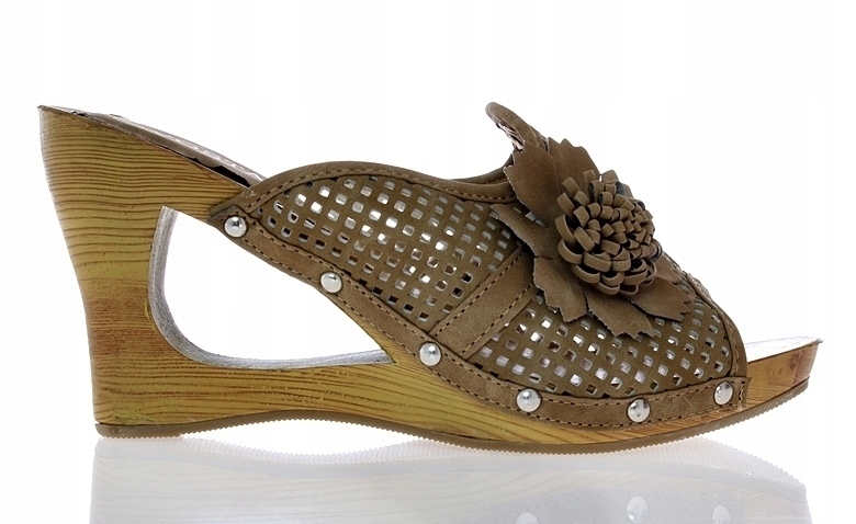 KLAPKI BEŻOWE AŻUROWE FANTAZYJNY KOTURN 4985 r. 40 Marka inna