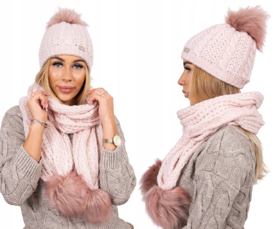 

Komplet damski czapka z pomponem i szal zimowy C99