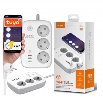 LISTWA ZASILAJĄCA Antyprzepięciowa WiFi TUYA QC3 PD30W GOOGLE AMAZON ALEXA Zasilanie sieciowe