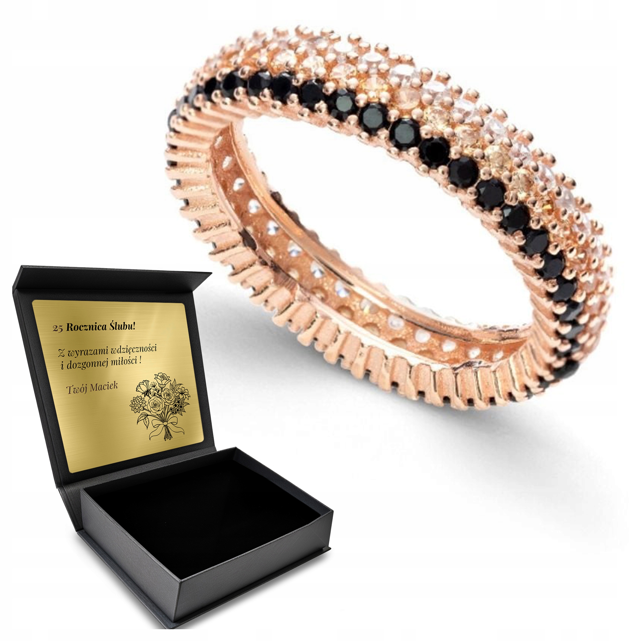 Prstýnek Prsten Zlatý Zirkony Šperky pro ženy Stříbro 925 Gravírování