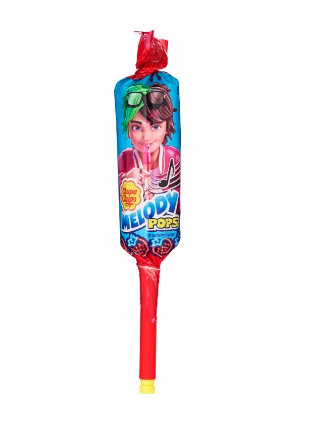 Levně Sada 48 Kusů Chupa Chups Melody Pops Lízátko Jahodové S Píšťalkou 15 g