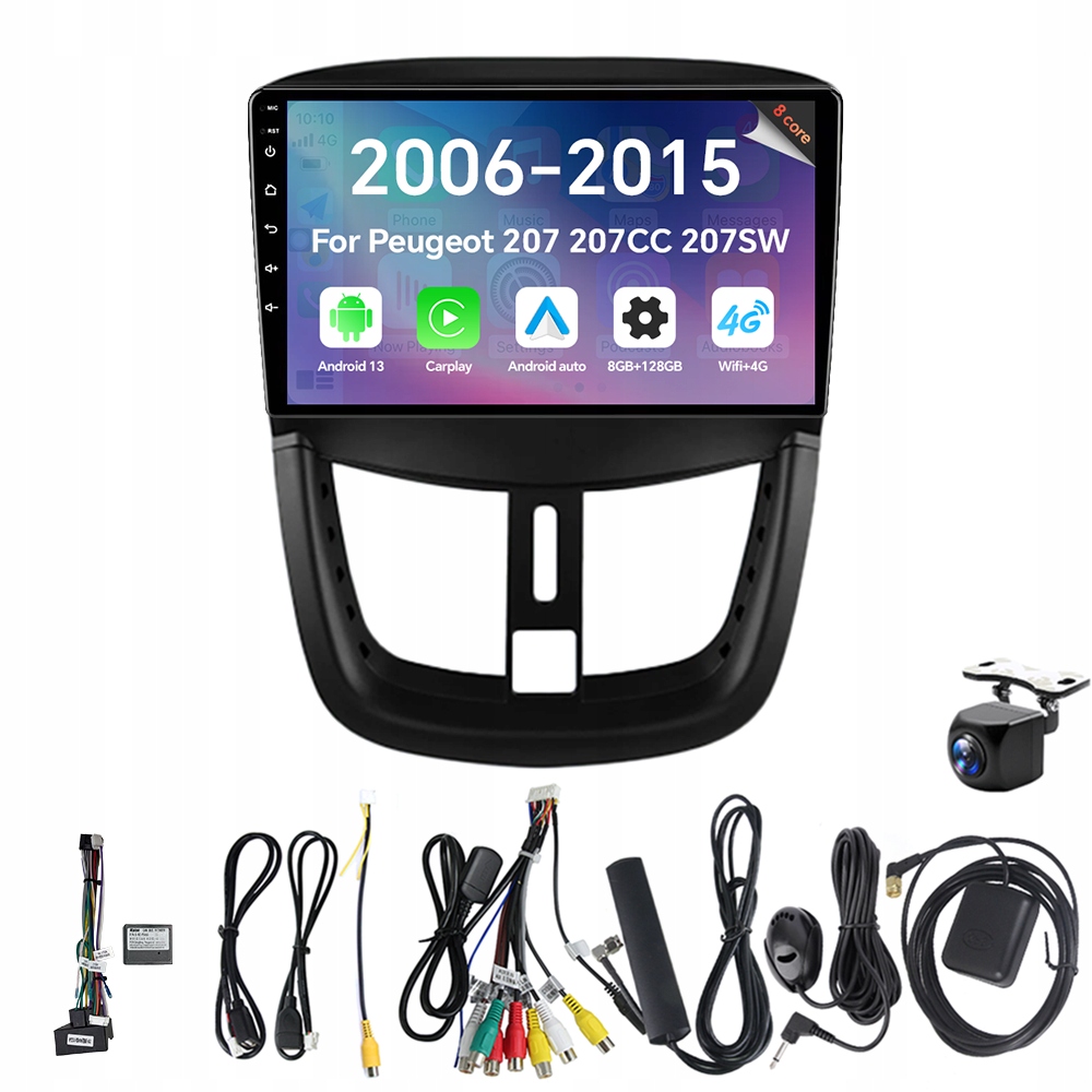 Eunavi 2Din Android 13 Autorádio pro Peugeot 207 207CC 2006-2015 s CarPlay