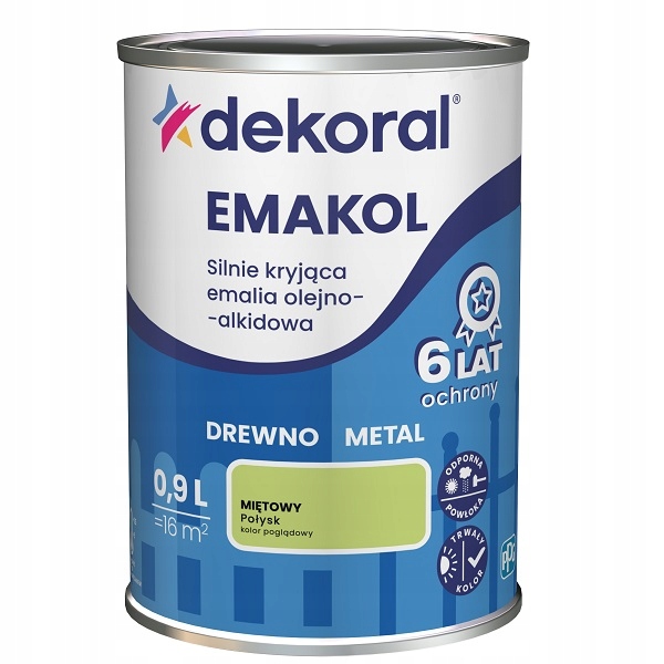 DEKORAL EMALIA SILNIE KRYJĄCA miętowy połysk 0,9L