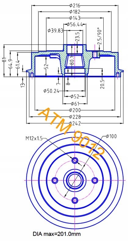 9012 / ATM HAM БАРАБАН. DAEWOO LANOS-ЗАДНИЙ 9012
