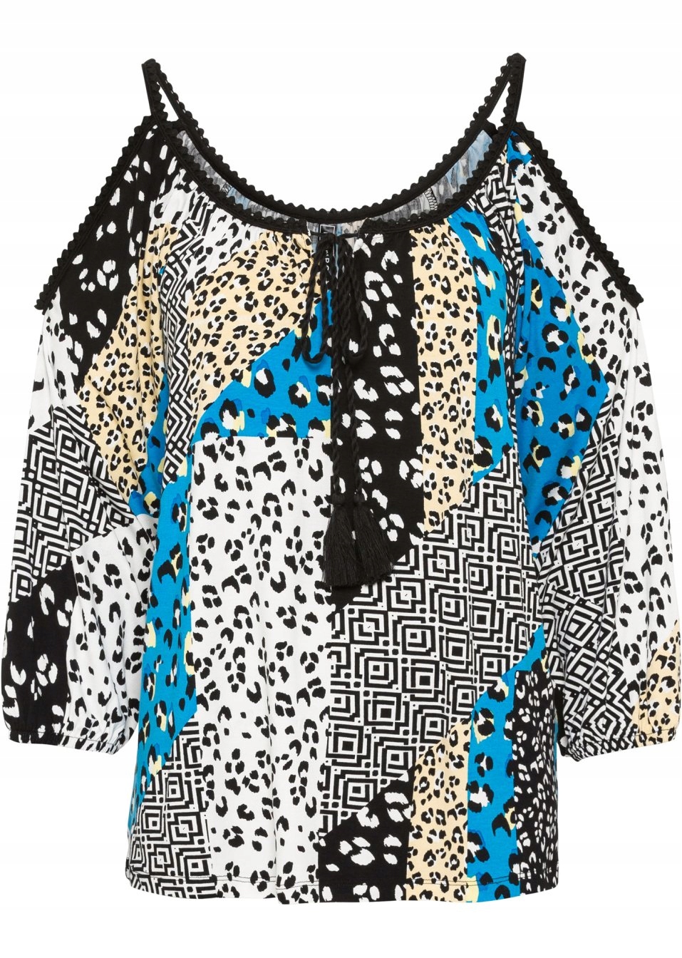 AA91 BLUZKA DAMSKA WE WZÓR Z ODKRYTYMI RAMIONAMI BONPRIX 36/38 KOLOROWA