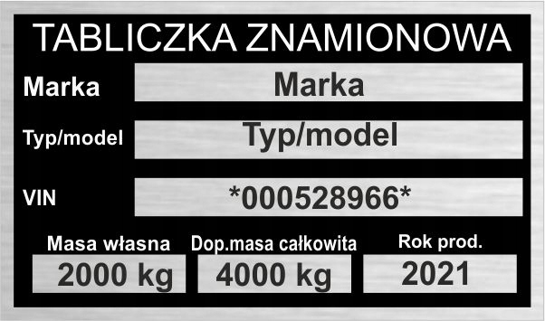 

Tabliczka znamionowa przyczepy Grawerowana
