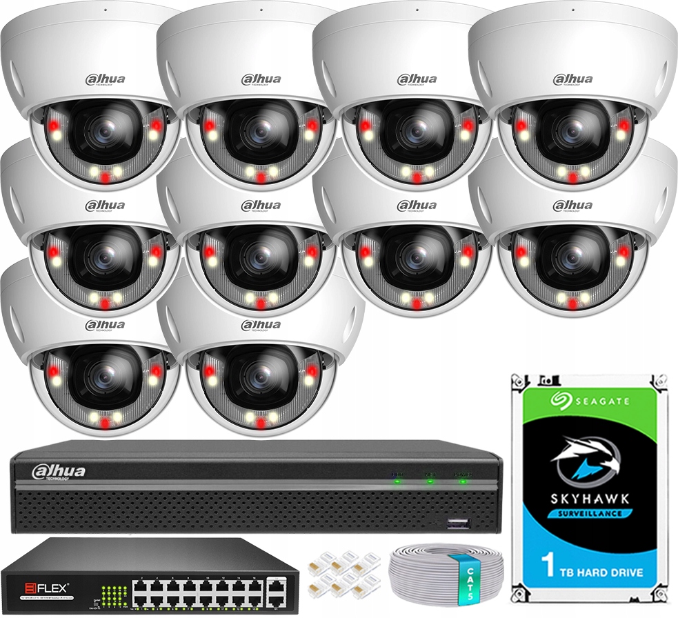 Sada na monitorovanie 10x IPC-HDBW2449E-S-IL 4Mpx PoE Dual Light Ai kamera