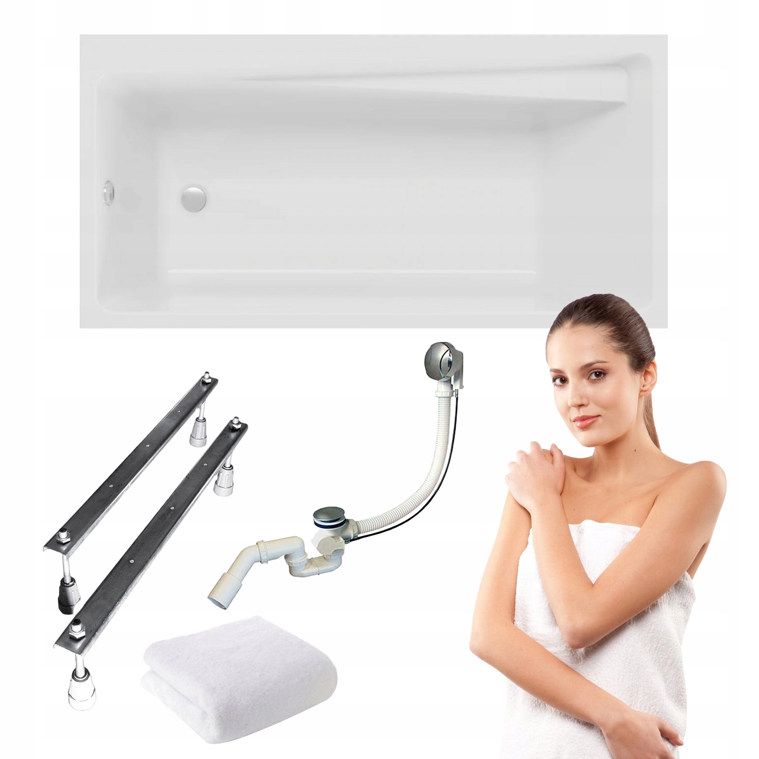 Obdélníková vana Elza 150x70 Polimat bonus sifon chrom nohy ručník