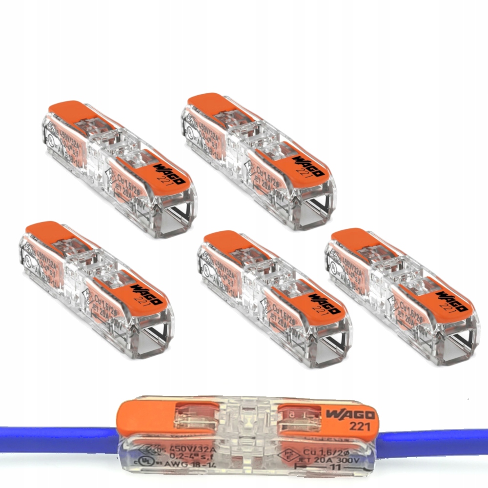 

Zestaw Wago 221-2411 Szybko Złączka Przelotowa 5X