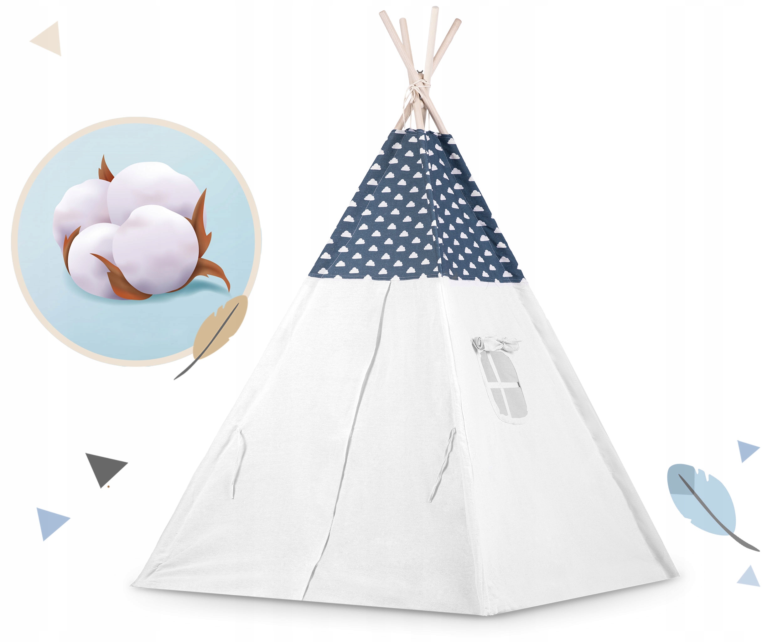 TIPI namiot wigwam dla dzieci Girlanda Poduszki + lampka LED RicoKids Akcesoria w zestawie mata poduszka pokrowiec pompony