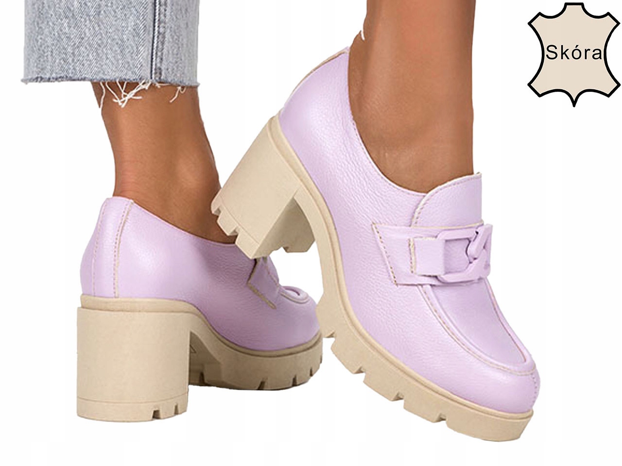 MOKASYNY DAMSKIE SKÓRZANE Z OZDOBNYM ŁAŃCUCHEM 36