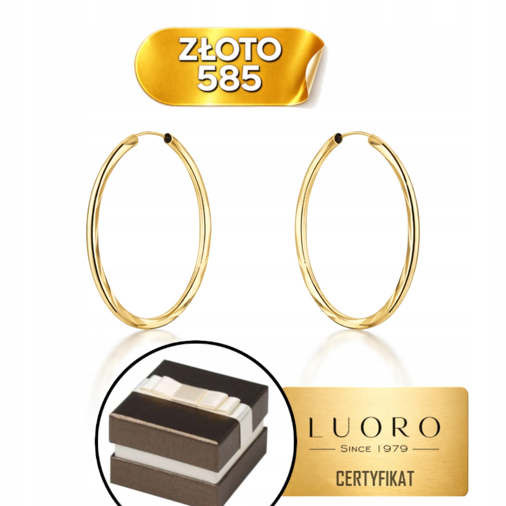 Náušnice Zlaté 585 14K Kruhy Diamantové 2,2 CM Kreol Prestižní