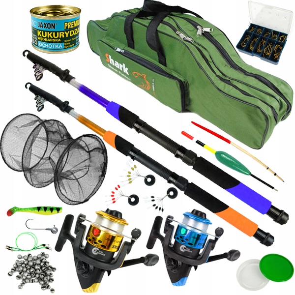 Zestaw Wędkarski 2x Wędka Kołowrotek Torba, Spławik spinning przynęta Jaxon