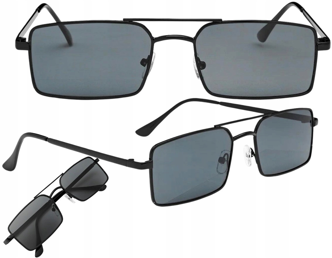 Pilotki prostokątne Okulary przeciwsłoneczne Metal Czarne Damskie Męskie