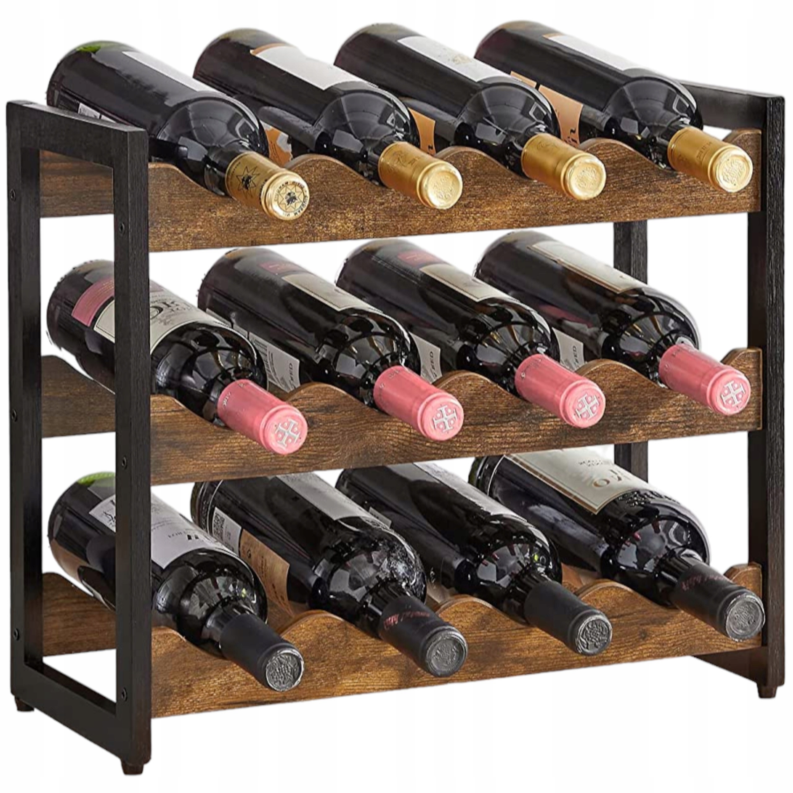 Stojan Na Víno, Láhev, Regál, Police, Dřevěný Loft, Tmavý, 12 Lahví, Stohovatelné