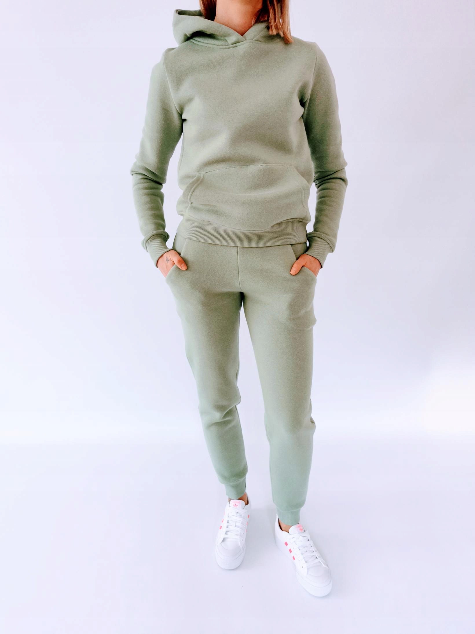 S01G PISTACJA CIEPŁY KOMPLETNY DRES Z KANGURKĄ M Rozmiar M