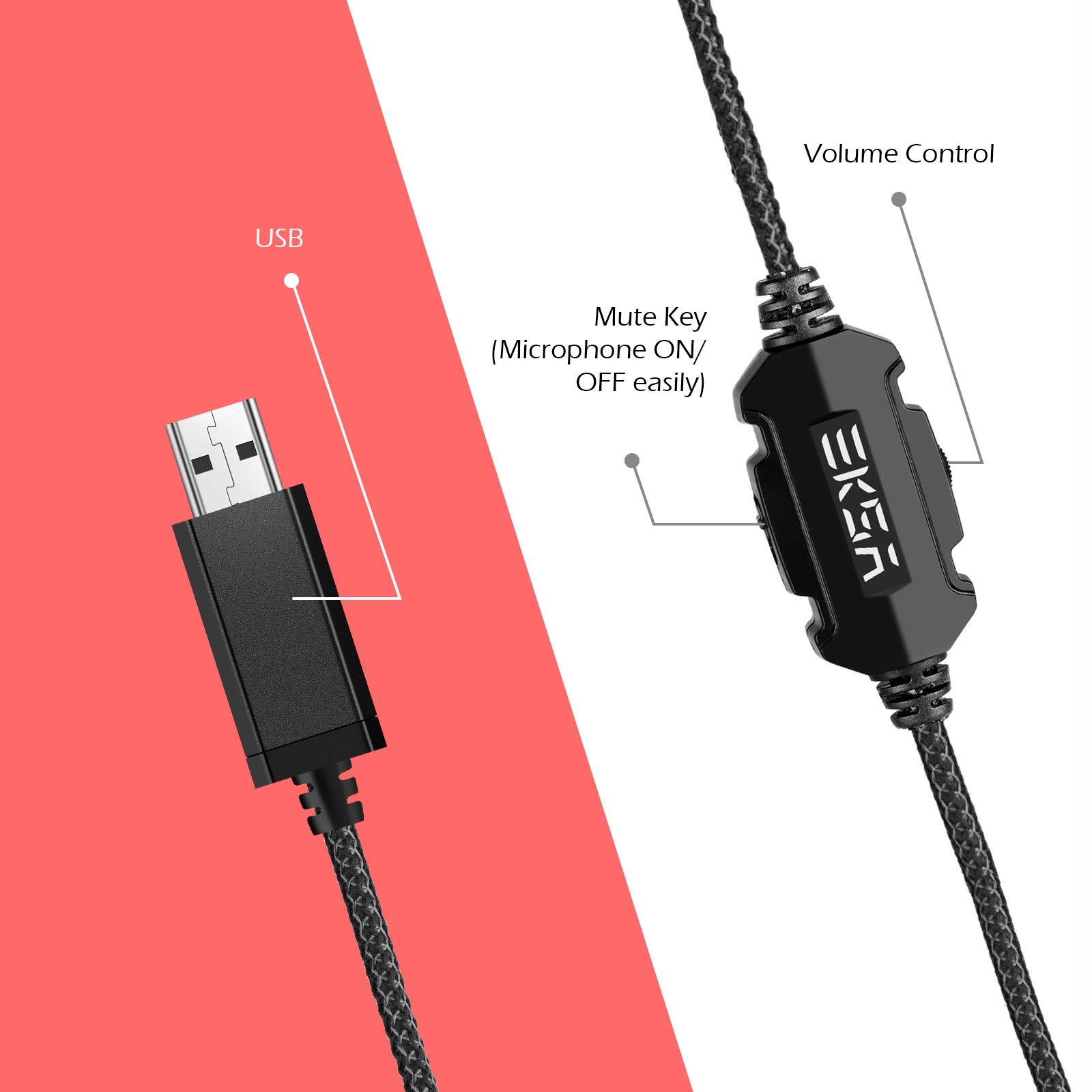 EKSA Słuchawki Gamingowe z Mikrofonem 71 Surround RGB dla PC PS4 PS5 Laptop — miniatura 3