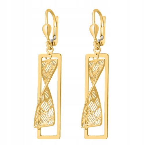 Závěsné zlaté 585 náušnice v podobě plechového rámečku na dárek 14k