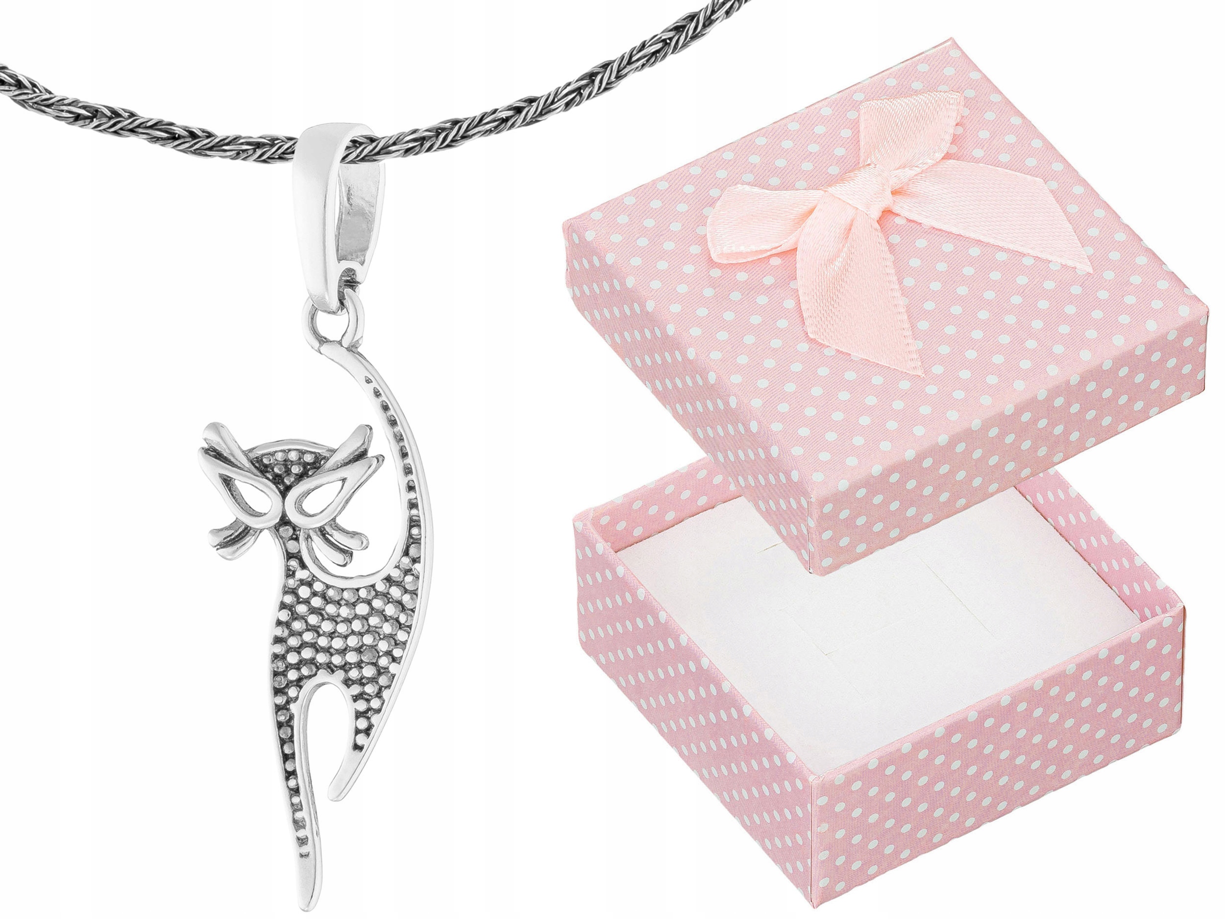 Krátký Stříbrný Dámský Náhrdelník s Kočkou Oxidovaný Koťátko Kotě Choker 40 cm