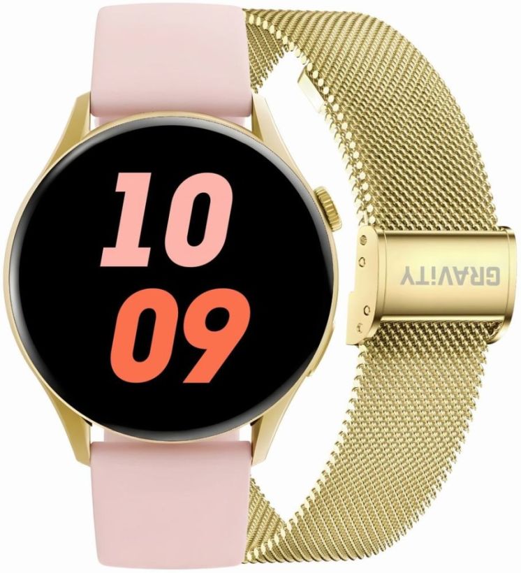 Elegantní Dámský Chytré Hodinky Gravity GT11-3 Zlatý Slim Set Náramkový Pásek