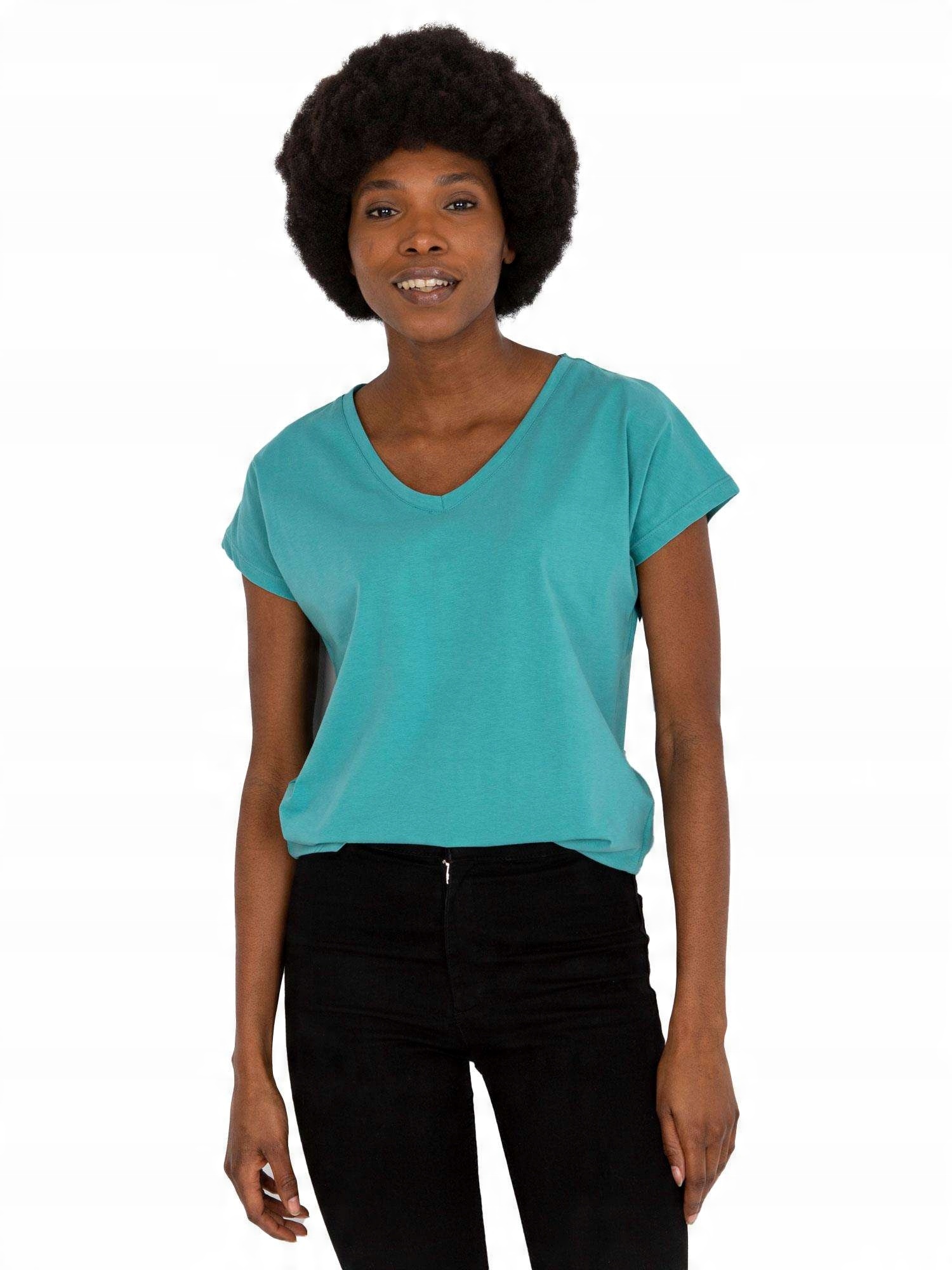 

Luźny Damski T-shirt basic z dekoltem w serek M