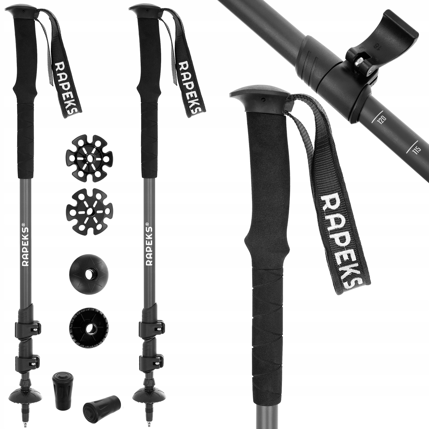Ultra lekkie Kije Trekkingowe Rapeks Trek Pro zestaw końcówek w góry