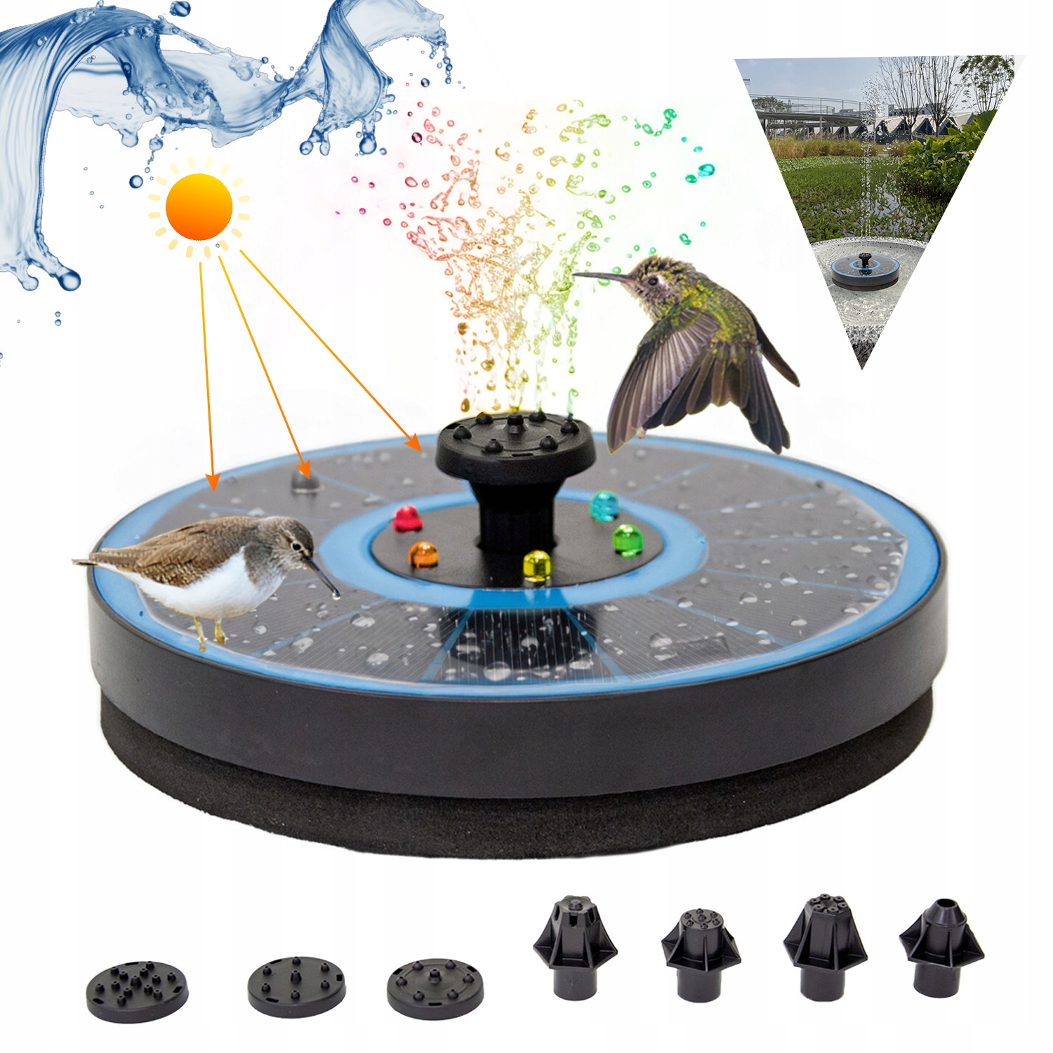 Fontanna Solarna 6xLED Ogrodowa Aqua do oczka wodnego stawu pływająca