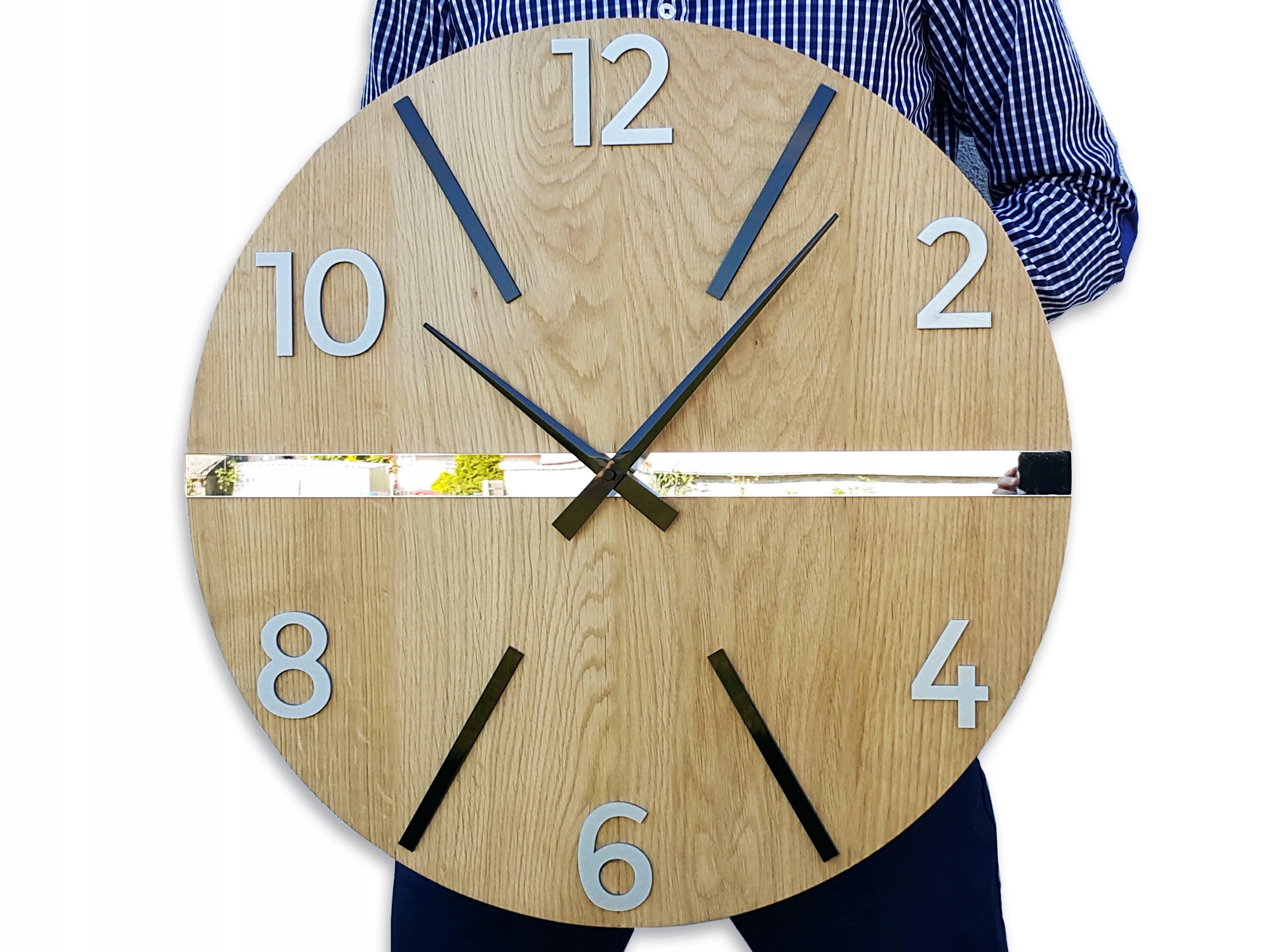 Veľké nástenné hodiny Aksel Zrkadlo 59 cm Drevo Modern