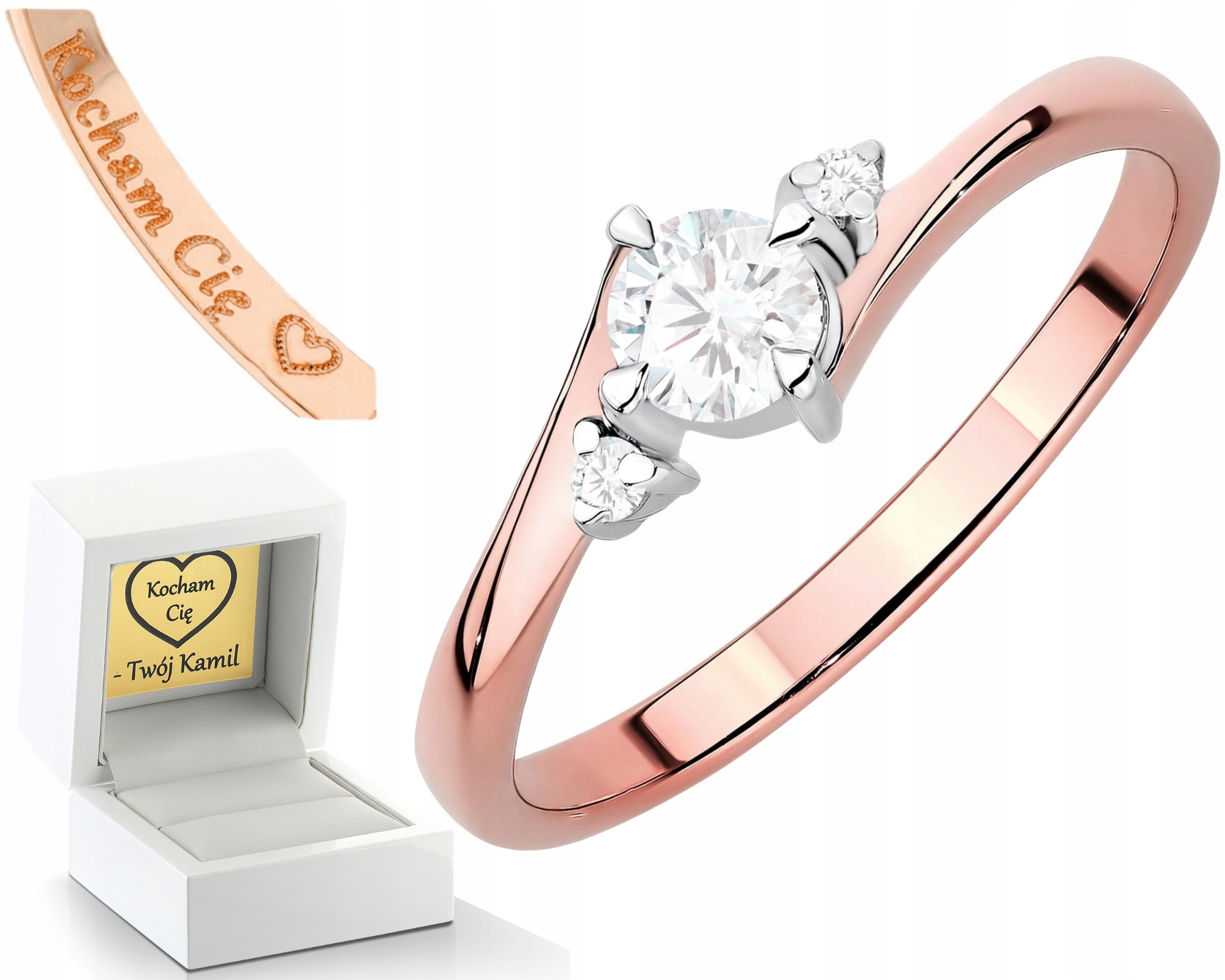 Růžové Zlato Prstýnek Klasický Diamanty Lab Drť 585