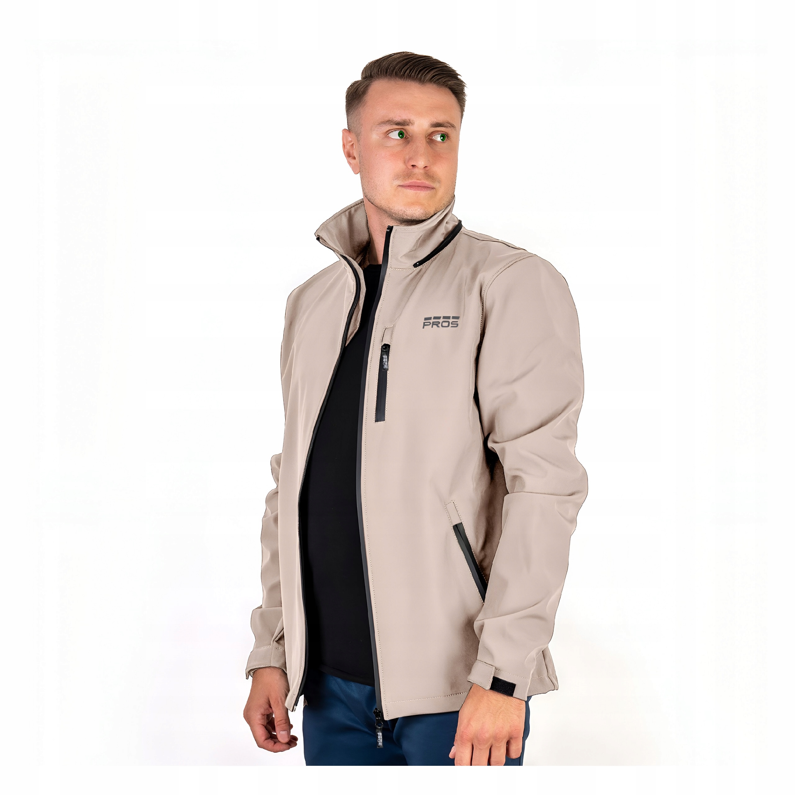 Pánská bunda s kapucí Béžová Větrovka Voděodolná Softshellová bunda s membránou