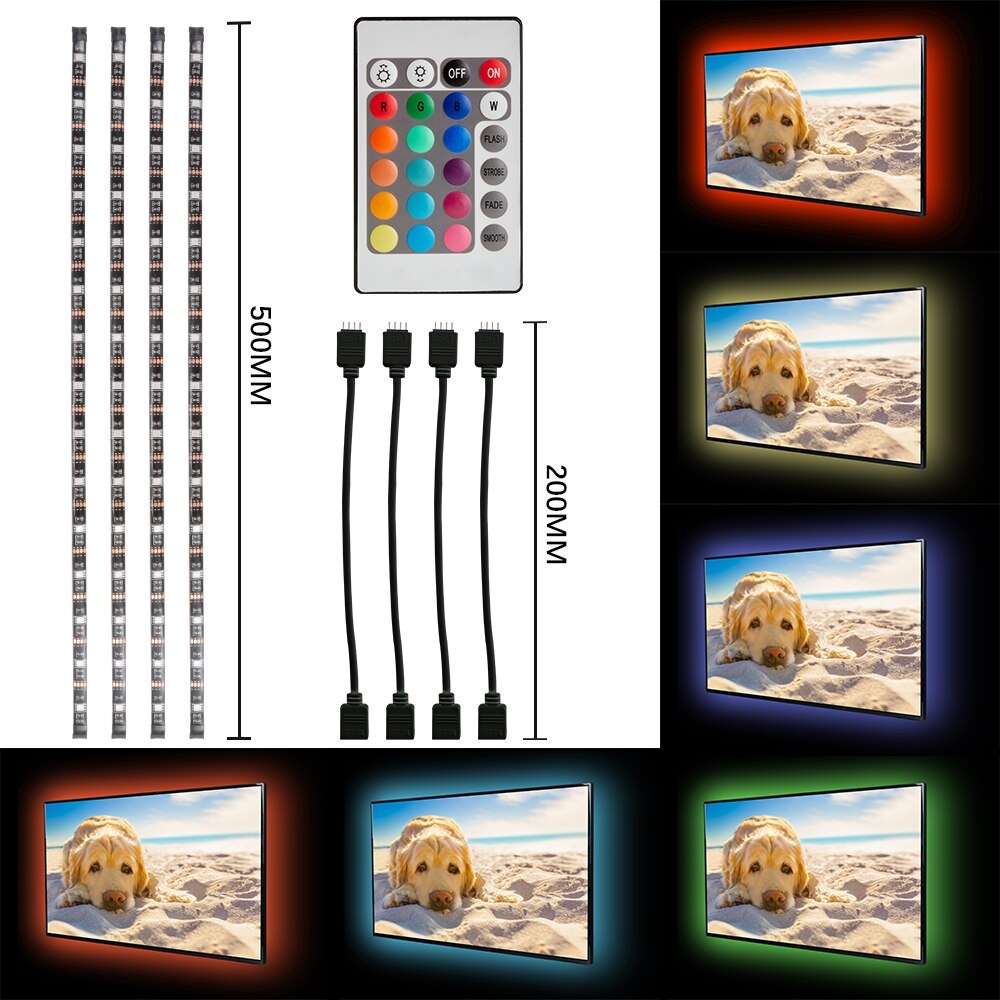 TV-BELYSNING RGB LED-TAPE 4x 50cm USB-FJERNKONTROLL PRODUSENTENS kode KINA